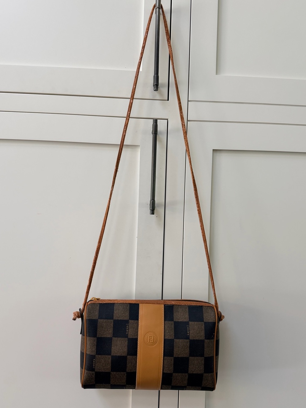 FENDI Vintage Pequin Check Camera Crossbody Bag Brown Black Italy - Picture 5 of 15